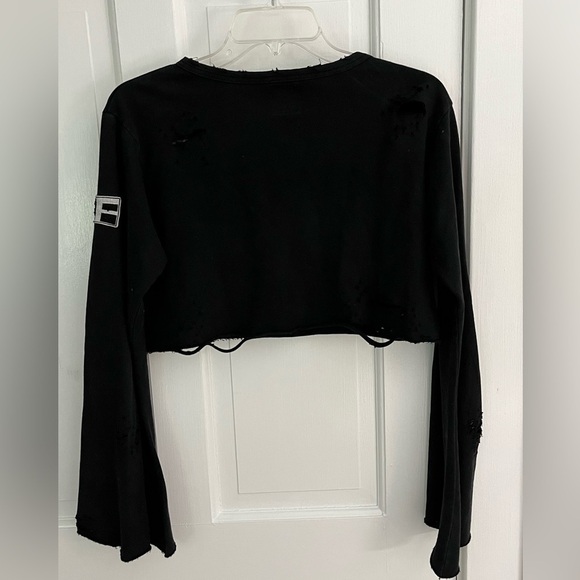 LF Los Angeles Black Distressed Cropped Cotton Top Small Grunge Witch Streetwear - Picture 8 of 10